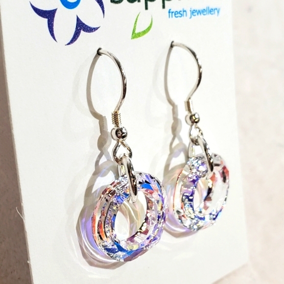 Swarovski Crystal circle Aurora Borealis earrings - Picture 5 of 5